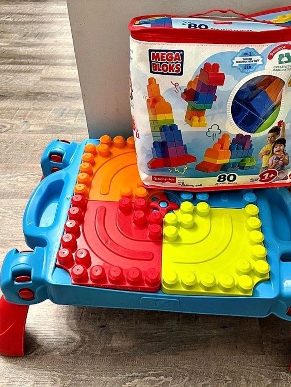 Mega Bloks First Builders Build 'n Learn Table & Big Building Bag Set